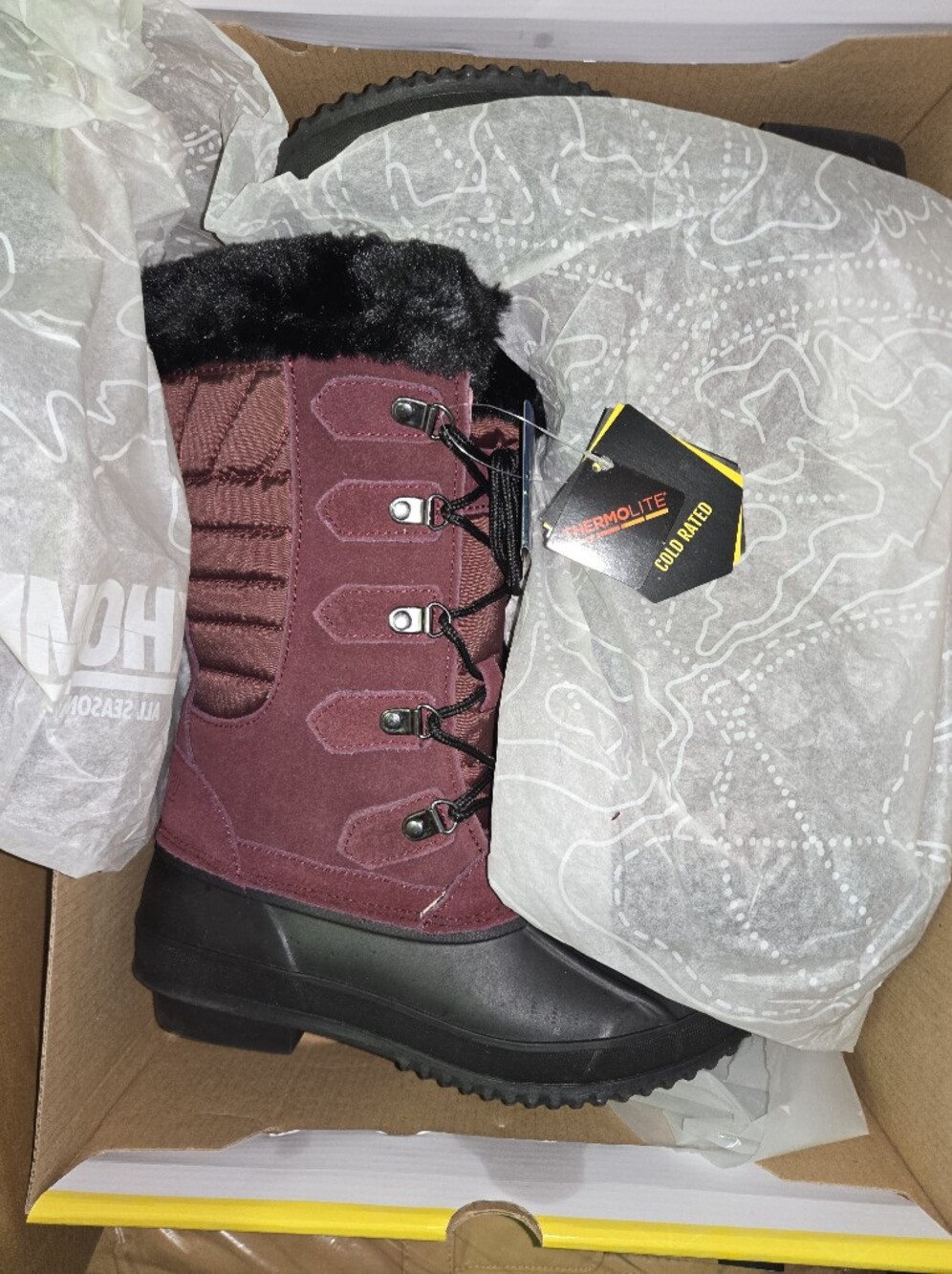 Khombu Burgundy Faux-Fur Lined Women's Winter Rain Boots